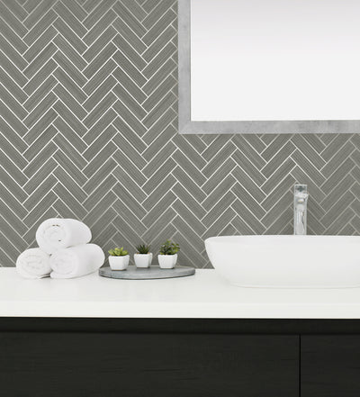 product image for Herringbone Inlay Peel & Stick Wallpaper in Graphite/Silver by Stacy Garcia 68