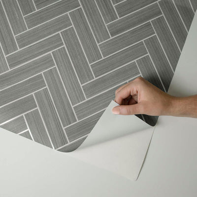 product image for Herringbone Inlay Peel & Stick Wallpaper in Graphite/Silver by Stacy Garcia 92