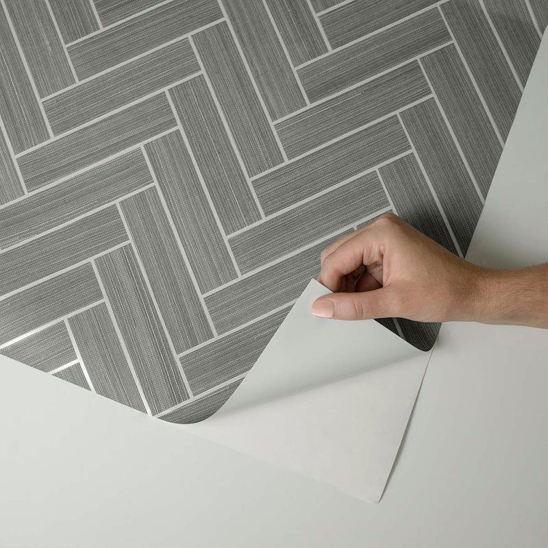 media image for Herringbone Inlay Peel & Stick Wallpaper in Graphite/Silver by Stacy Garcia 213