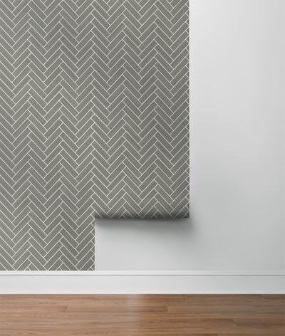 product image for Herringbone Inlay Peel & Stick Wallpaper in Graphite/Silver by Stacy Garcia 37