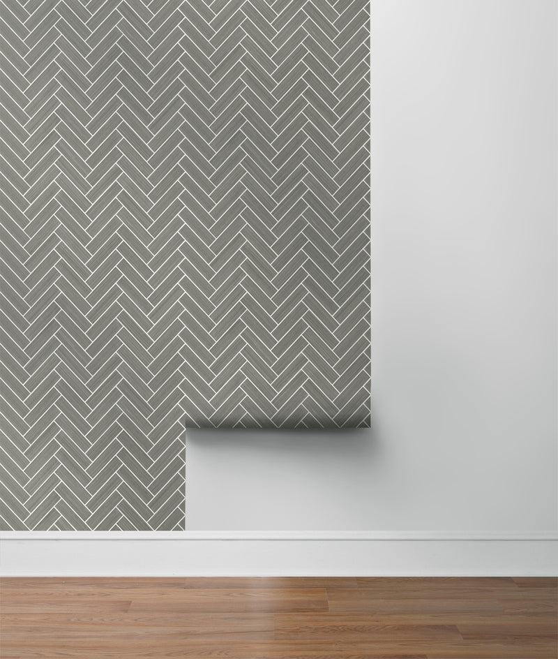 media image for Herringbone Inlay Peel & Stick Wallpaper in Graphite/Silver by Stacy Garcia 220