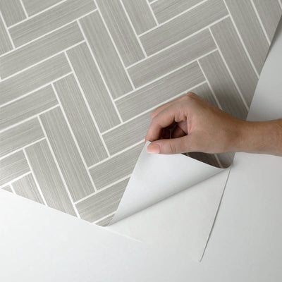 product image for Herringbone Inlay Peel & Stick Wallpaper in Warm Stone/Pearl by Stacy Garcia 15