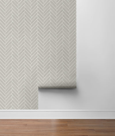 product image for Herringbone Inlay Peel & Stick Wallpaper in Warm Stone/Pearl by Stacy Garcia 26