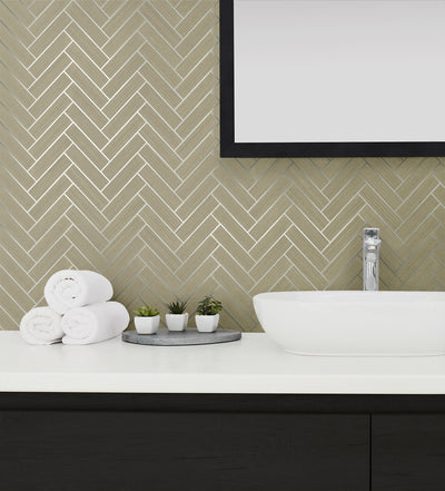 product image for Herringbone Inlay Peel & Stick Wallpaper in Khaki/Silver by Stacy Garcia 40