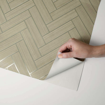 product image for Herringbone Inlay Peel & Stick Wallpaper in Khaki/Silver by Stacy Garcia 94