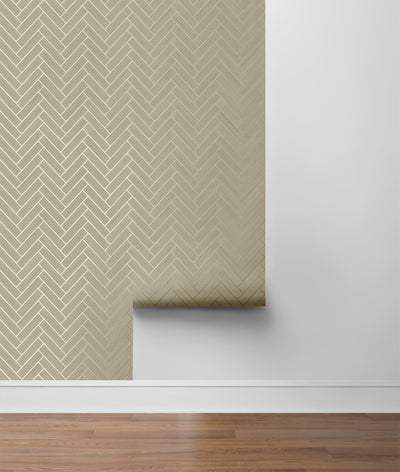 product image for Herringbone Inlay Peel & Stick Wallpaper in Khaki/Silver by Stacy Garcia 86