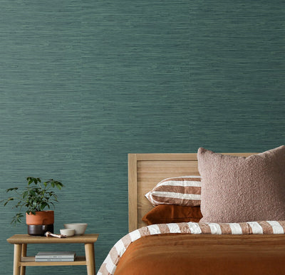 product image for Saybrook Faux Rushcloth Peel & Stick Wallpaper in Paradise Teal by Stacy Garcia 76