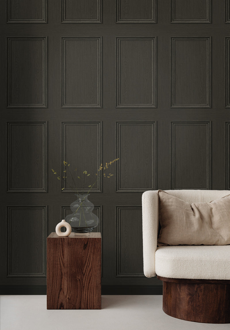 media image for Faux Wood Panel Peel & Stick Wallpaper in Charcoal by Stacy Garcia 226