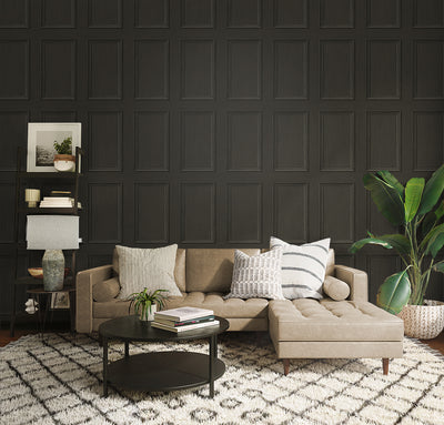 product image for Faux Wood Panel Peel & Stick Wallpaper in Charcoal by Stacy Garcia 64