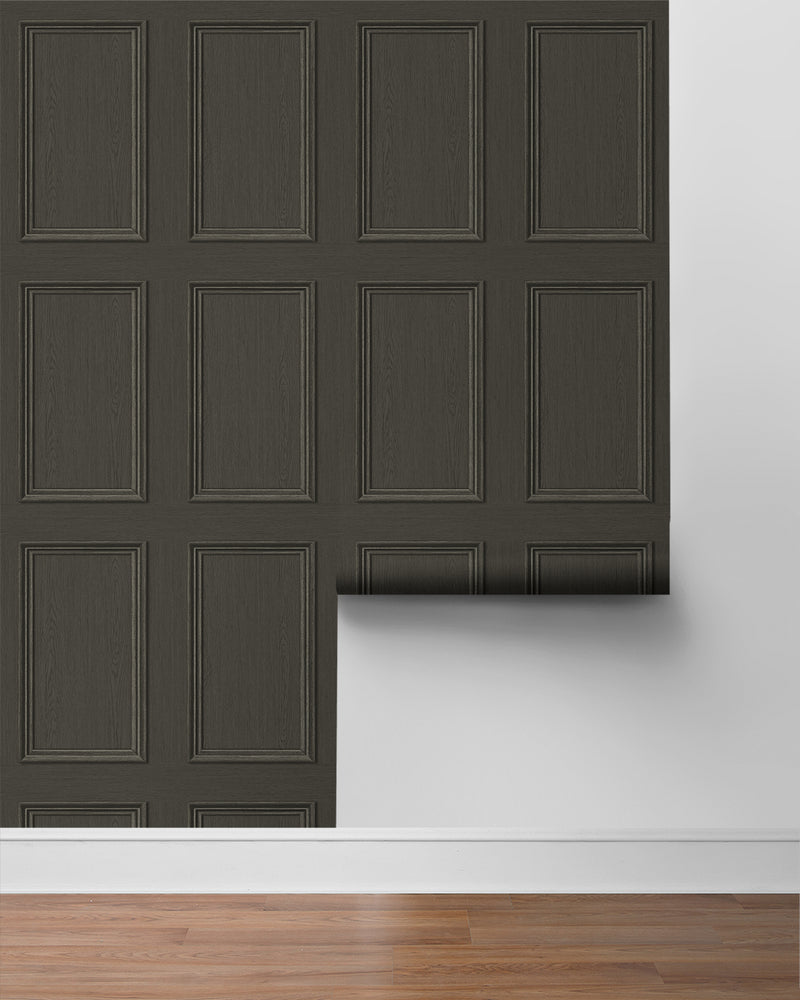 media image for Faux Wood Panel Peel & Stick Wallpaper in Charcoal by Stacy Garcia 246