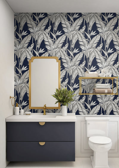 product image for Birds of Paradise Peel & Stick Wallpaper in Navy/Pewter by Stacy Garcia 31