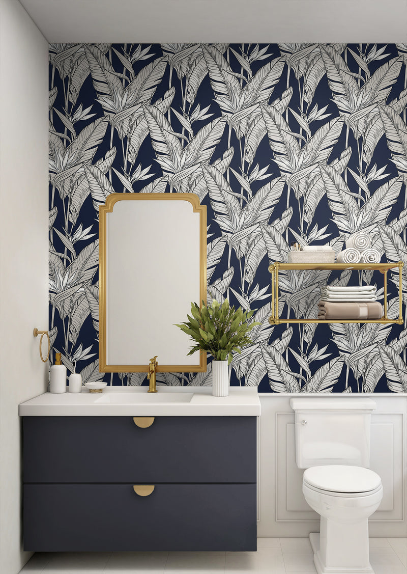 media image for Birds of Paradise Peel & Stick Wallpaper in Navy/Pewter by Stacy Garcia 215