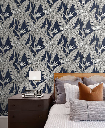 product image for Birds of Paradise Peel & Stick Wallpaper in Navy/Pewter by Stacy Garcia 86