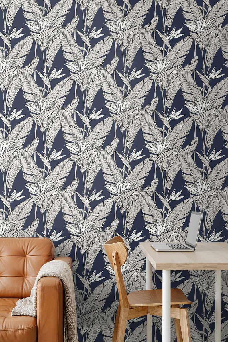 media image for Birds of Paradise Peel & Stick Wallpaper in Navy/Pewter by Stacy Garcia 251