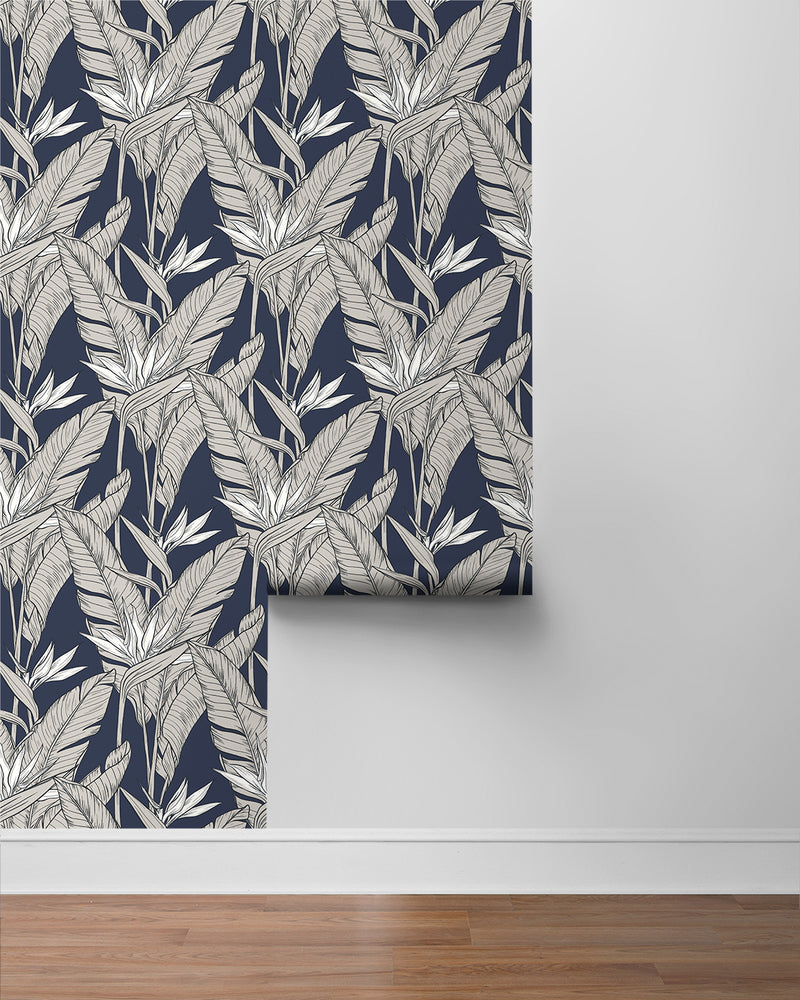media image for Birds of Paradise Peel & Stick Wallpaper in Navy/Pewter by Stacy Garcia 265