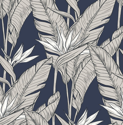 product image of Birds of Paradise Peel & Stick Wallpaper in Navy/Pewter by Stacy Garcia 524