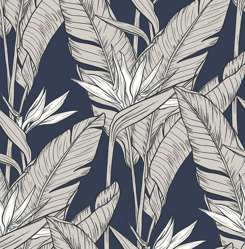 media image for Birds of Paradise Peel & Stick Wallpaper in Navy/Pewter by Stacy Garcia 224