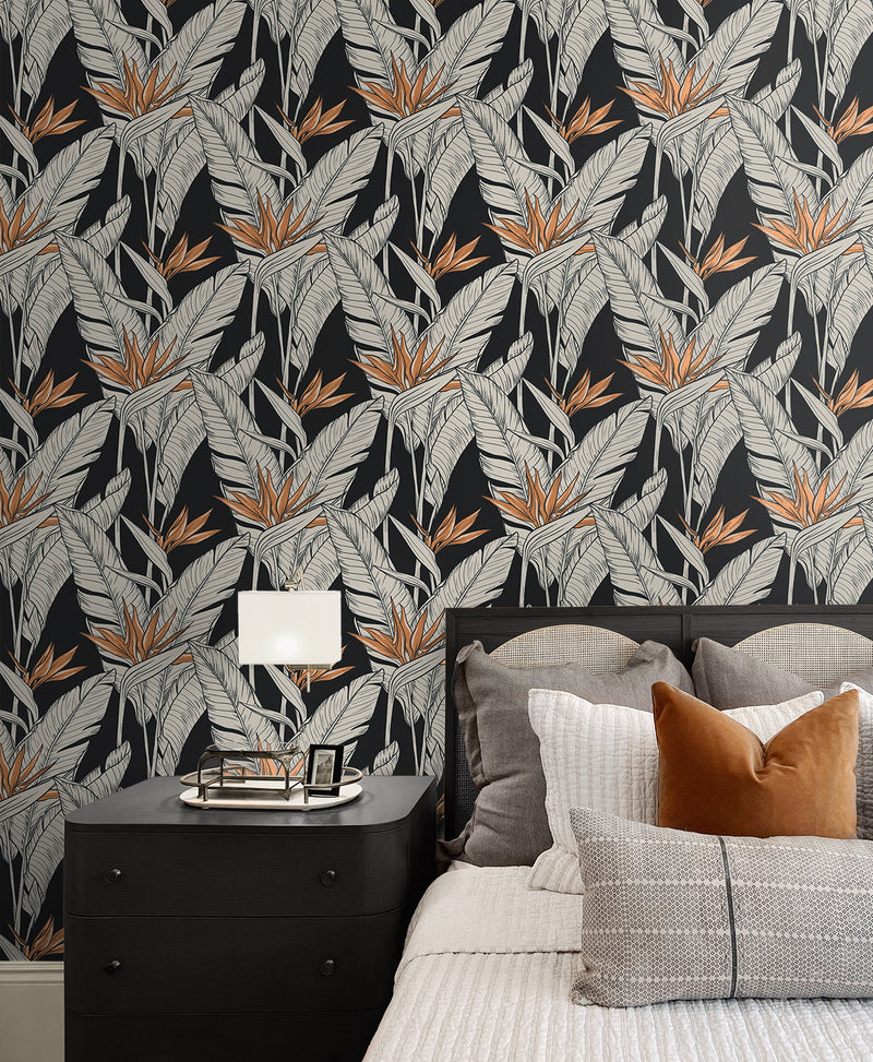 media image for Birds of Paradise Peel & Stick Wallpaper in Onyx/Copper by Stacy Garcia 221
