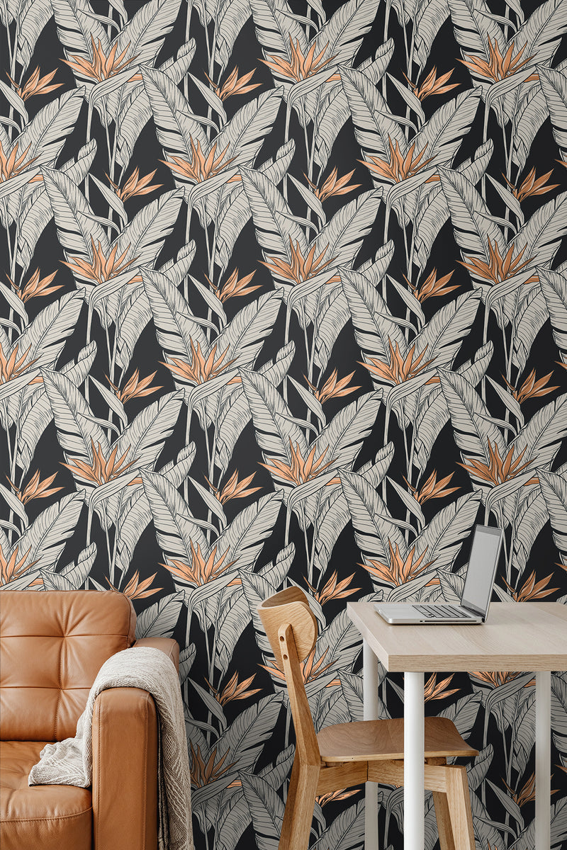 media image for Birds of Paradise Peel & Stick Wallpaper in Onyx/Copper by Stacy Garcia 222