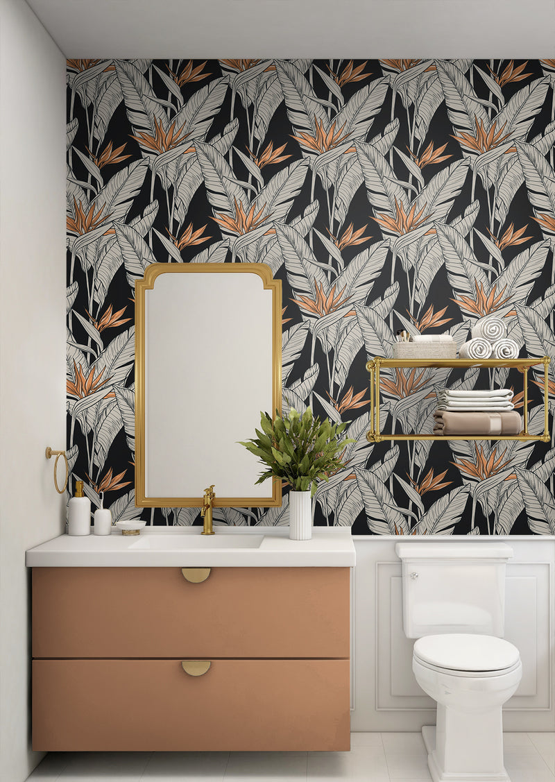 media image for Birds of Paradise Peel & Stick Wallpaper in Onyx/Copper by Stacy Garcia 276