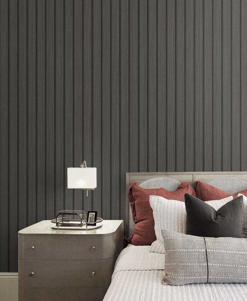 media image for Faux Wooden Slats Peel & Stick Wallpaper in Charcoal by Stacy Garcia 262