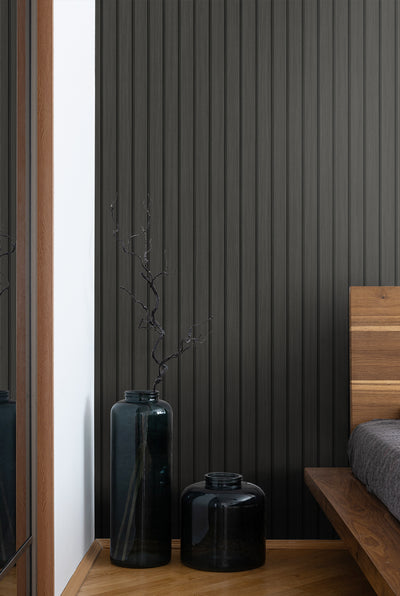 product image for Faux Wooden Slats Peel & Stick Wallpaper in Charcoal by Stacy Garcia 31