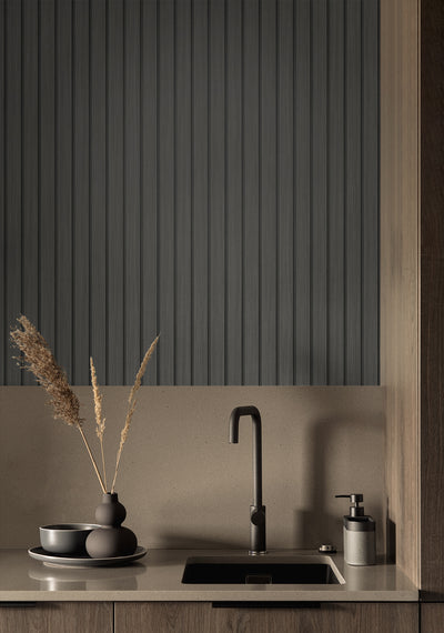 product image for Faux Wooden Slats Peel & Stick Wallpaper in Charcoal by Stacy Garcia 32