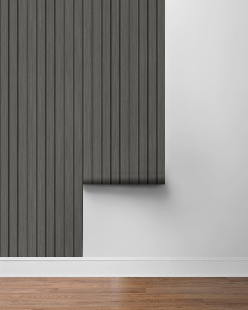 media image for Faux Wooden Slats Peel & Stick Wallpaper in Charcoal by Stacy Garcia 210
