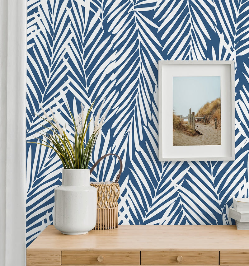 media image for Mod Palm Peel & Stick Wallpaper in Coastal Blue 240