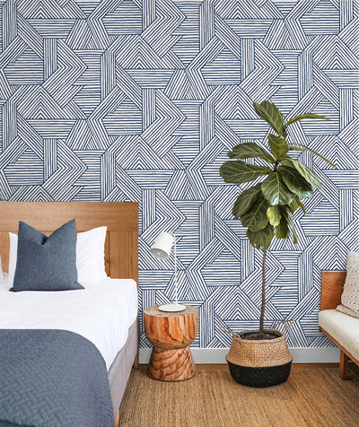 product image for Etched Geometric Peel & Stick Wallpaper in Navy Blue 90