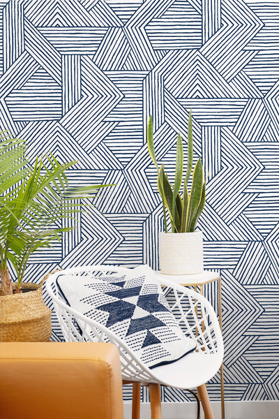 product image for Etched Geometric Peel & Stick Wallpaper in Navy Blue 17