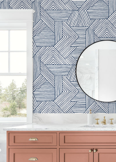 product image for Etched Geometric Peel & Stick Wallpaper in Navy Blue 76