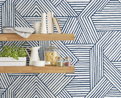 product image for Etched Geometric Peel & Stick Wallpaper in Navy Blue 55