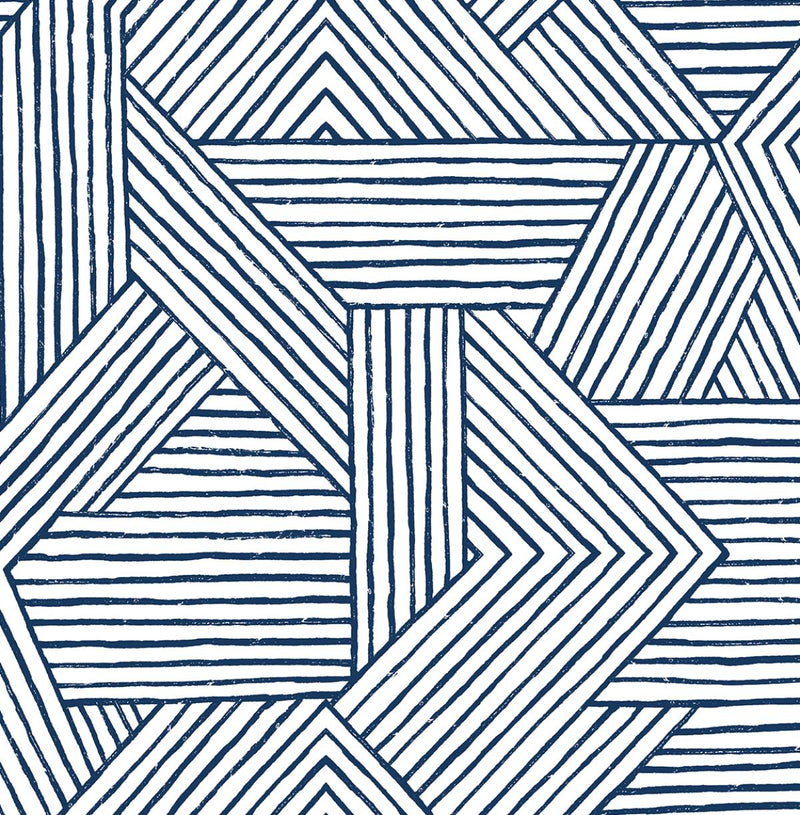 media image for Etched Geometric Peel & Stick Wallpaper in Navy Blue 215