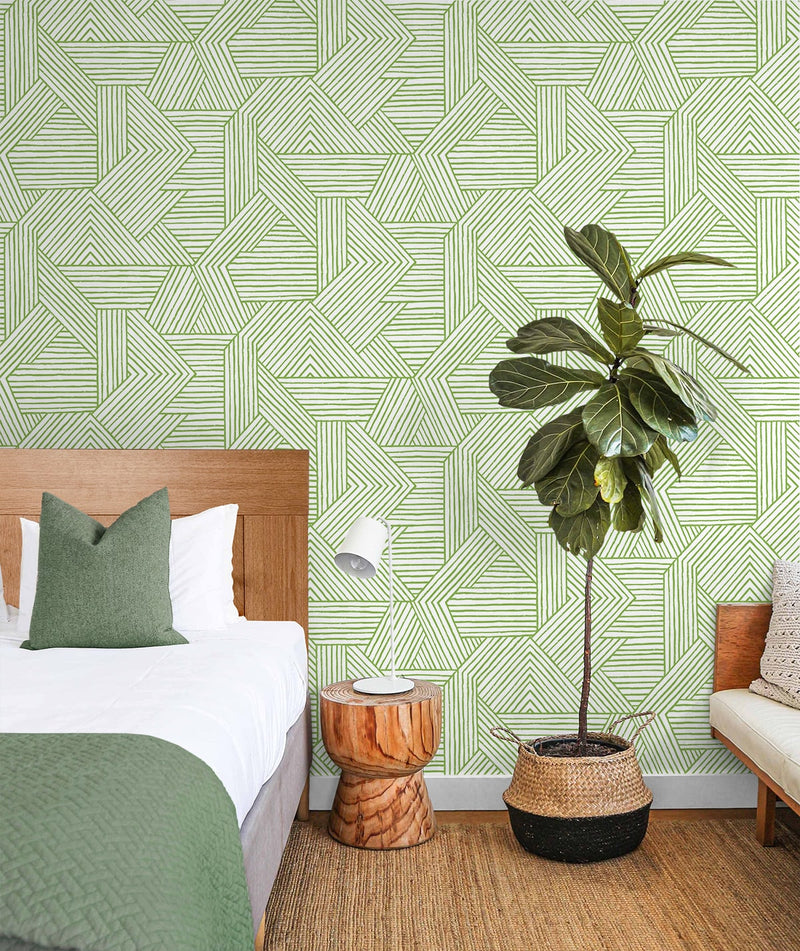 media image for Etched Geometric Peel & Stick Wallpaper in Spring Green 290