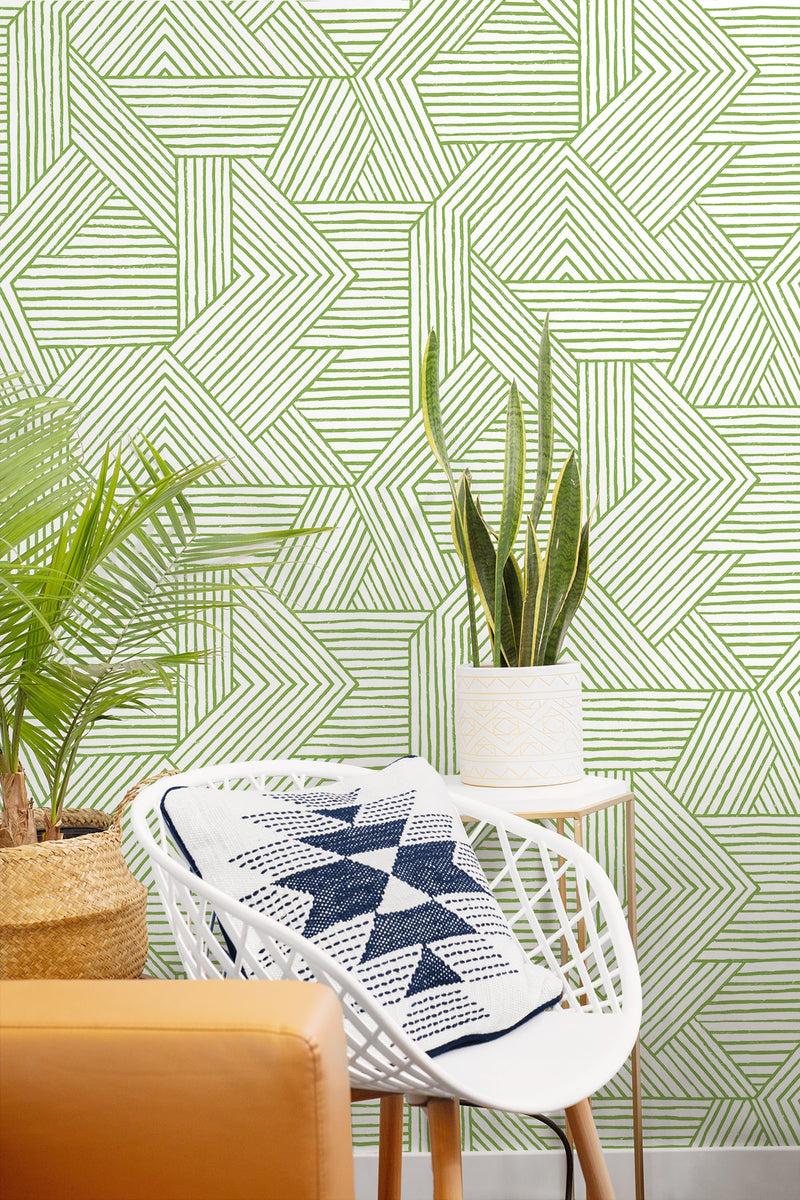media image for Etched Geometric Peel & Stick Wallpaper in Spring Green 251