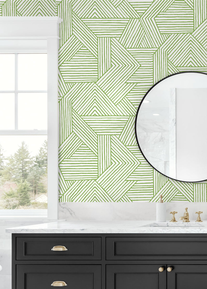 media image for Etched Geometric Peel & Stick Wallpaper in Spring Green 283