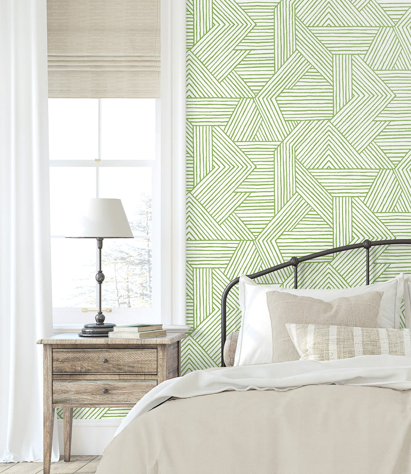 media image for Etched Geometric Peel & Stick Wallpaper in Spring Green 230