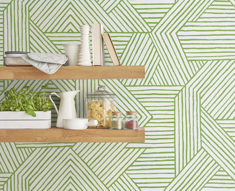 media image for Etched Geometric Peel & Stick Wallpaper in Spring Green 268