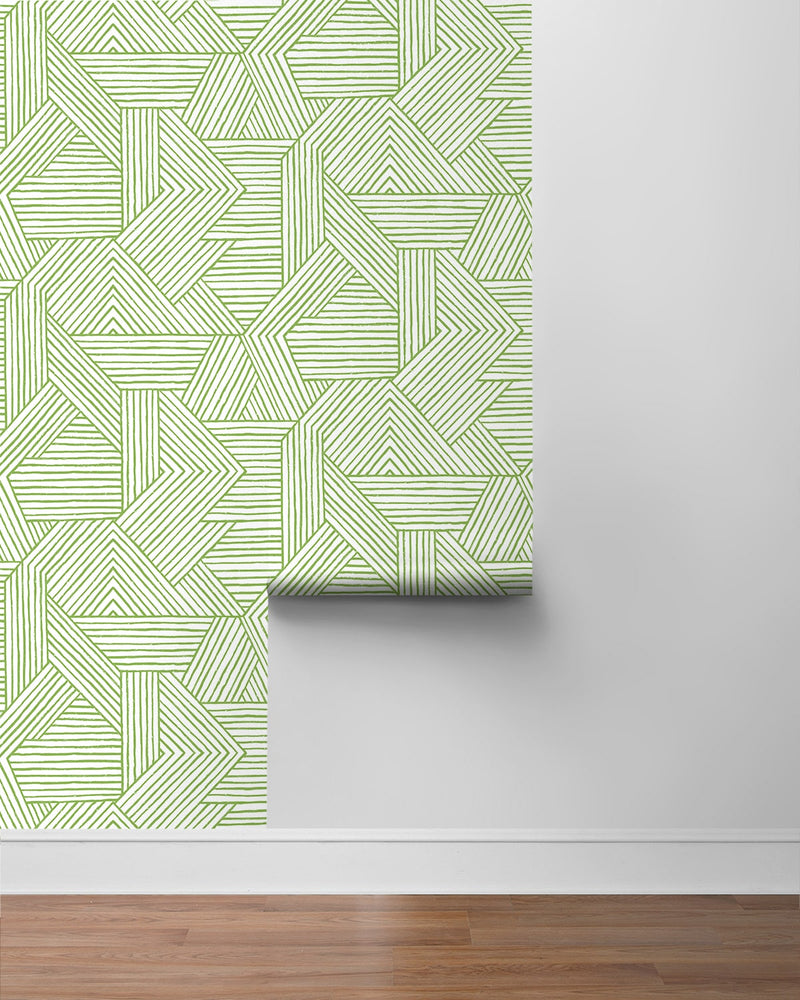 media image for Etched Geometric Peel & Stick Wallpaper in Spring Green 266