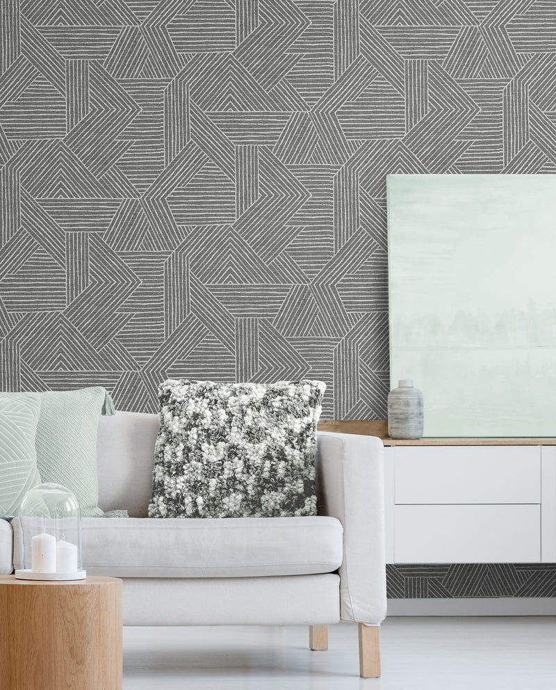 media image for Etched Geometric Peel & Stick Wallpaper in Pewter 219