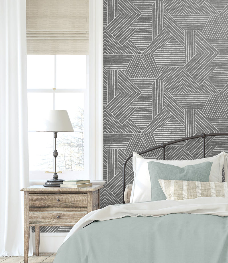 media image for Etched Geometric Peel & Stick Wallpaper in Pewter 23