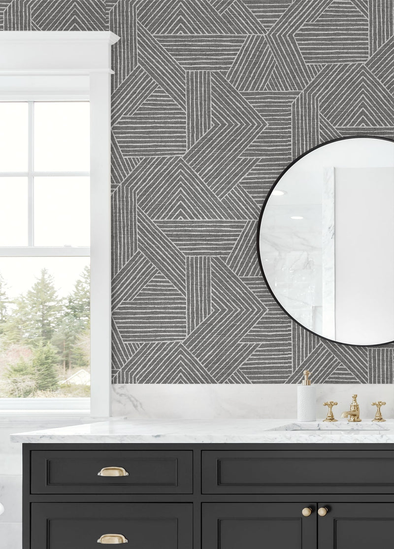 media image for Etched Geometric Peel & Stick Wallpaper in Pewter 285