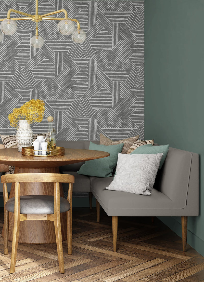 media image for Etched Geometric Peel & Stick Wallpaper in Pewter 289