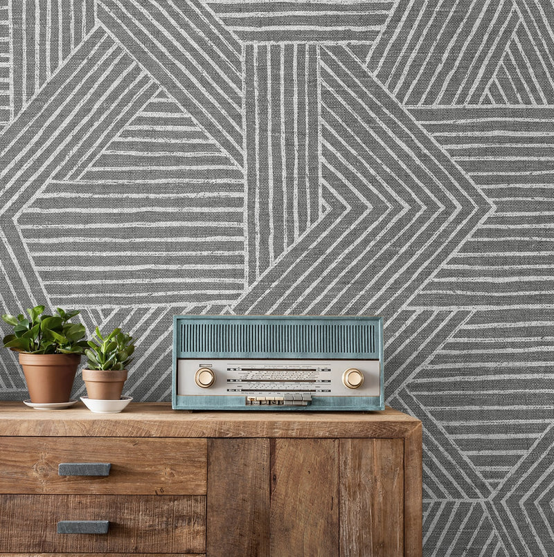media image for Etched Geometric Peel & Stick Wallpaper in Pewter 292