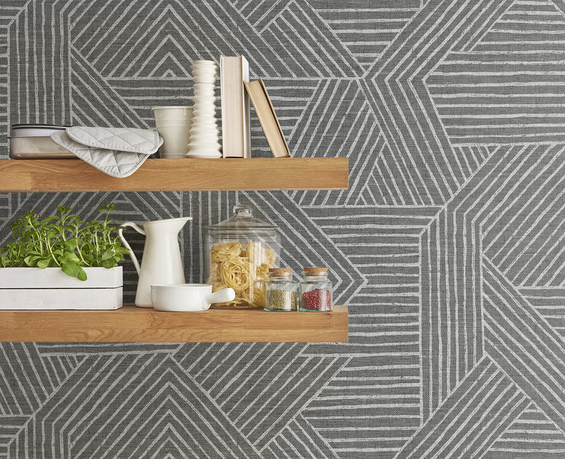 media image for Etched Geometric Peel & Stick Wallpaper in Pewter 214