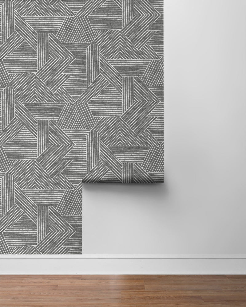 media image for Etched Geometric Peel & Stick Wallpaper in Pewter 268