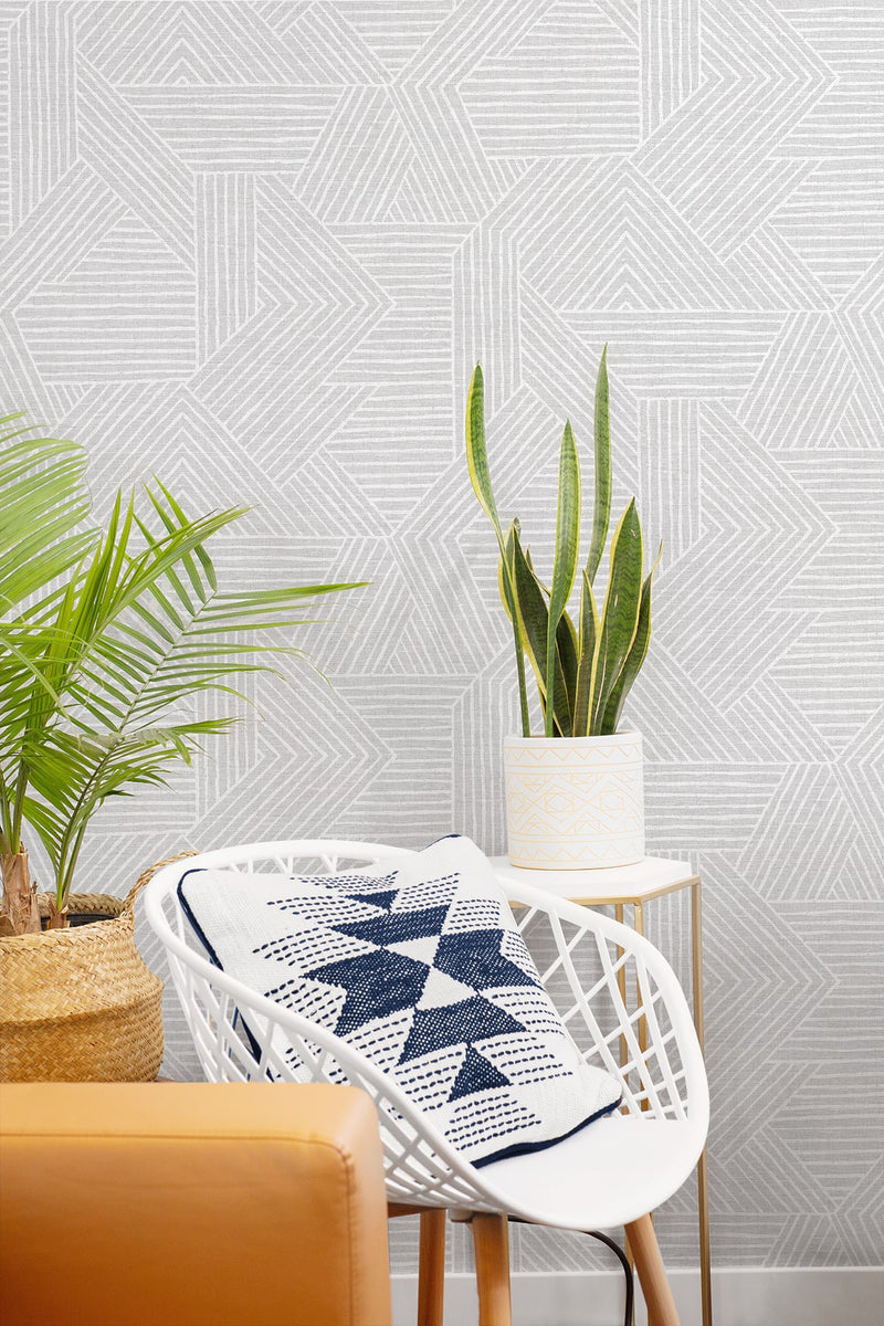 media image for Etched Geometric Peel & Stick Wallpaper in Salt Glaze 228