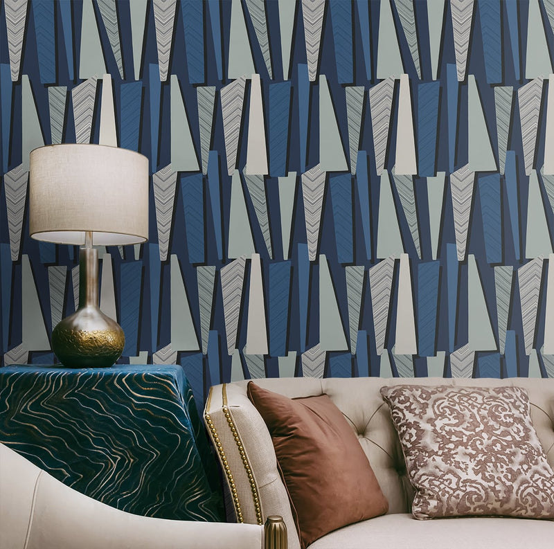 media image for Geometric Shadows Wallpaper in Denim from the Simple Life Collection by Seabrook Wallcoverings 295