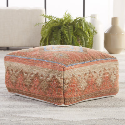 product image for ember indoor outdoor tribal pouf in orange blue by jaipur living 2 0